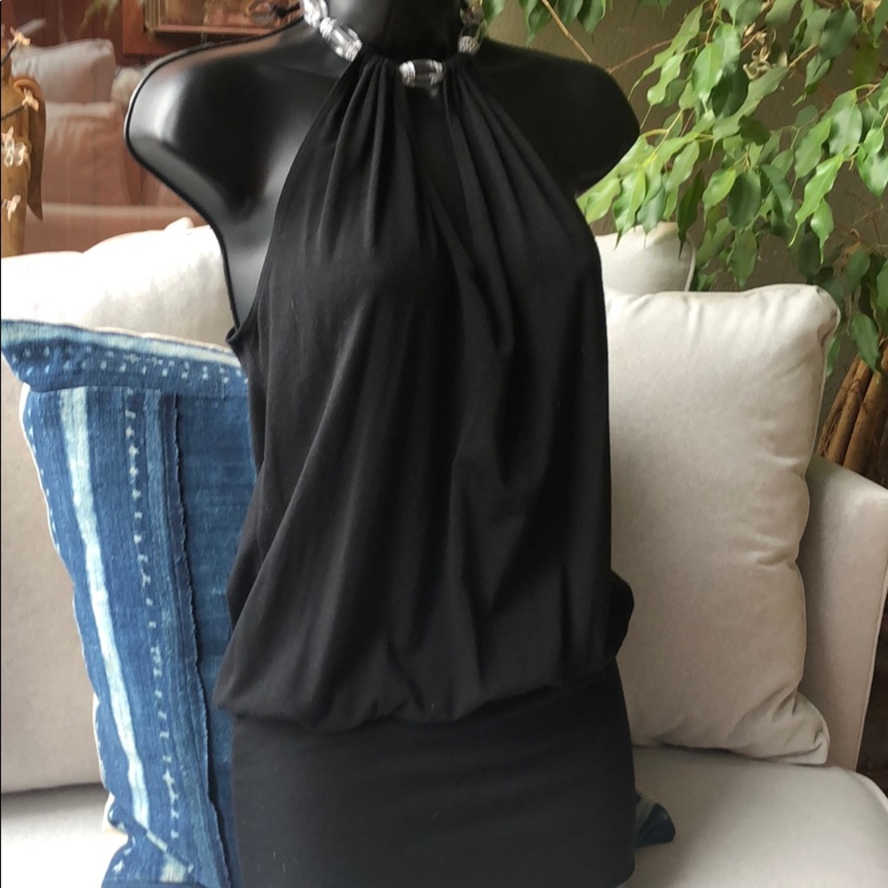 Long halter top waist room and jeweled neckline